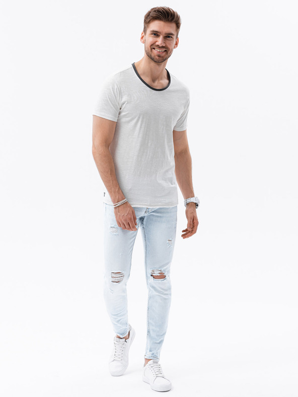 Ombre Clothing Krémové pánske tričko Ombre Clothing