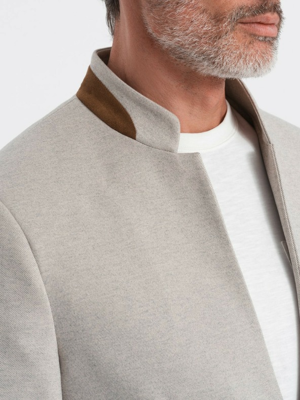 Ombre Clothing Ombre Clothing pánska hnedá bunda so stojačikom