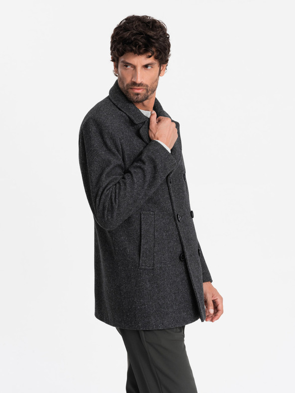 Ombre Clothing Pánsky krátky dvojradový kabát z vlnenej zmesi Ombre Clothing V1 OM-COWC-0115