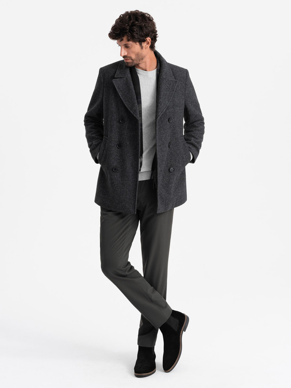 Ombre Clothing Pánsky krátky dvojradový kabát z vlnenej zmesi Ombre Clothing V1 OM-COWC-0115