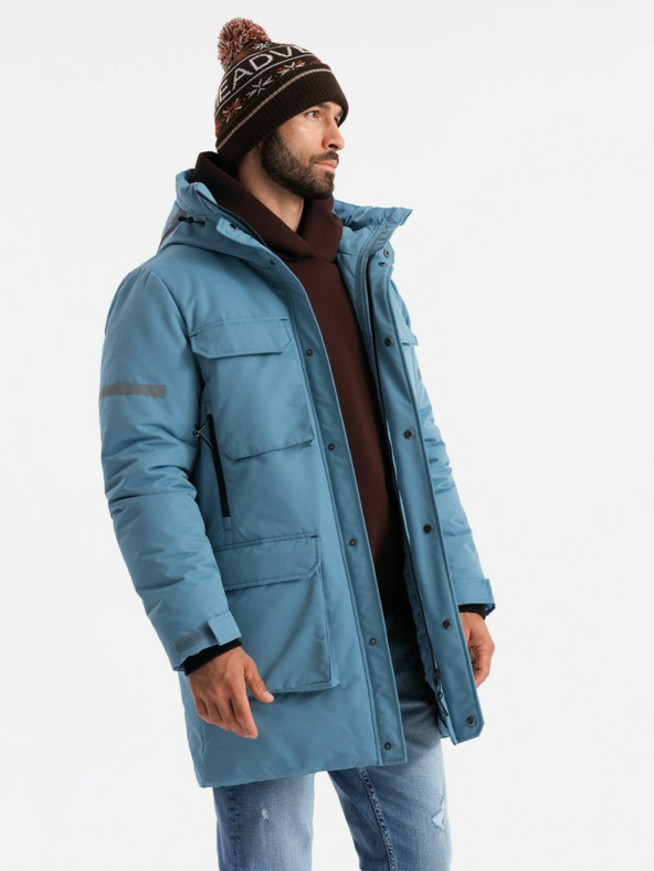 Ombre Clothing Pánska zateplená dlhá bunda Ombre Oblečenie