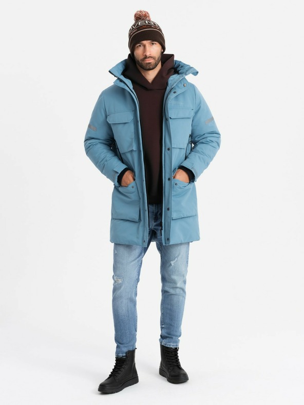 Ombre Clothing Pánska zateplená dlhá bunda Ombre Oblečenie