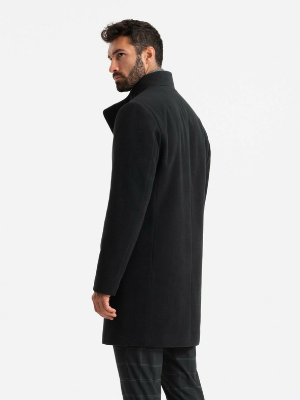 Ombre Clothing Pánsky kabát s vysokým golierom a asymetrickým zapínaním čierny Ombre Oblečenie