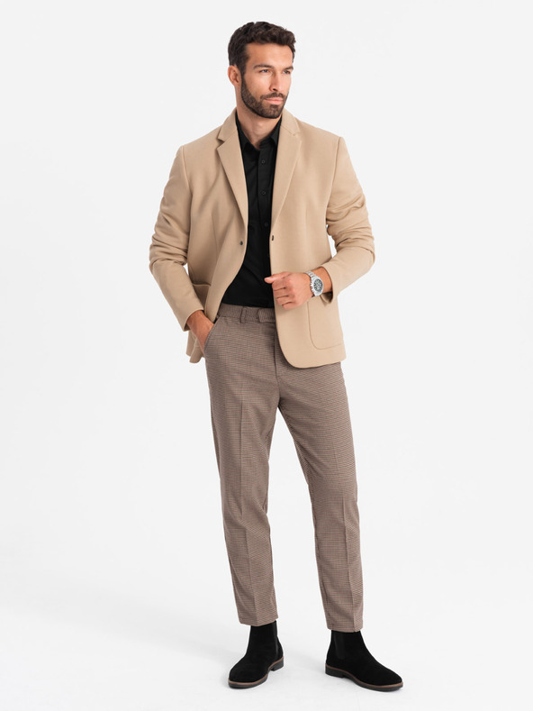 Ombre Clothing Pánska bunda s vysokým golierom a kapucňou svetlohnedá Ombre Oblečenie