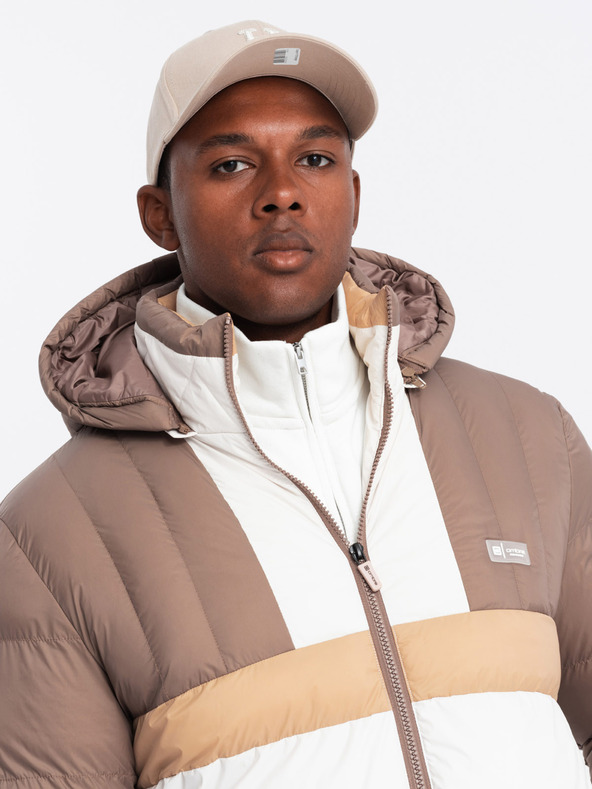 Ombre Clothing Pánska farebná retro športová bunda béžovo-biela Ombre Clothing