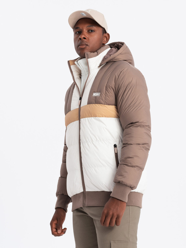 Ombre Clothing Pánska farebná retro športová bunda béžovo-biela Ombre Clothing