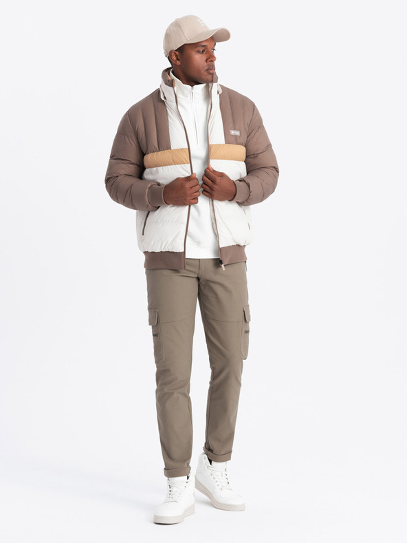 Ombre Clothing Pánska farebná retro športová bunda béžovo-biela Ombre Clothing