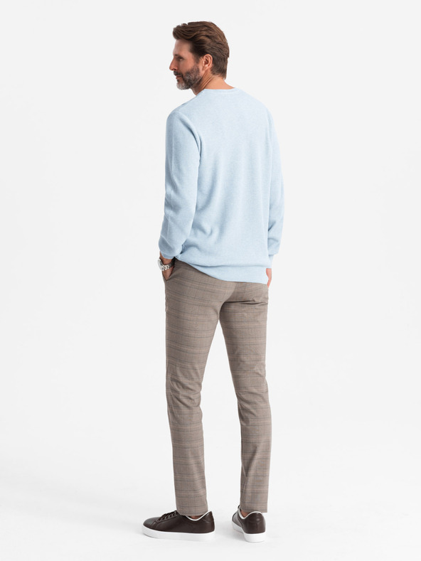 Ombre Clothing Pánsky melírovaný štruktúrovaný pletený sveter modrý Ombre Oblečenie