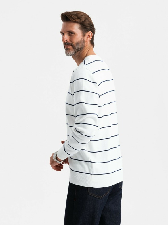 Ombre Clothing Pánsky ležérny sveter s horizontálnymi pruhmi krémový Ombre Oblečenie