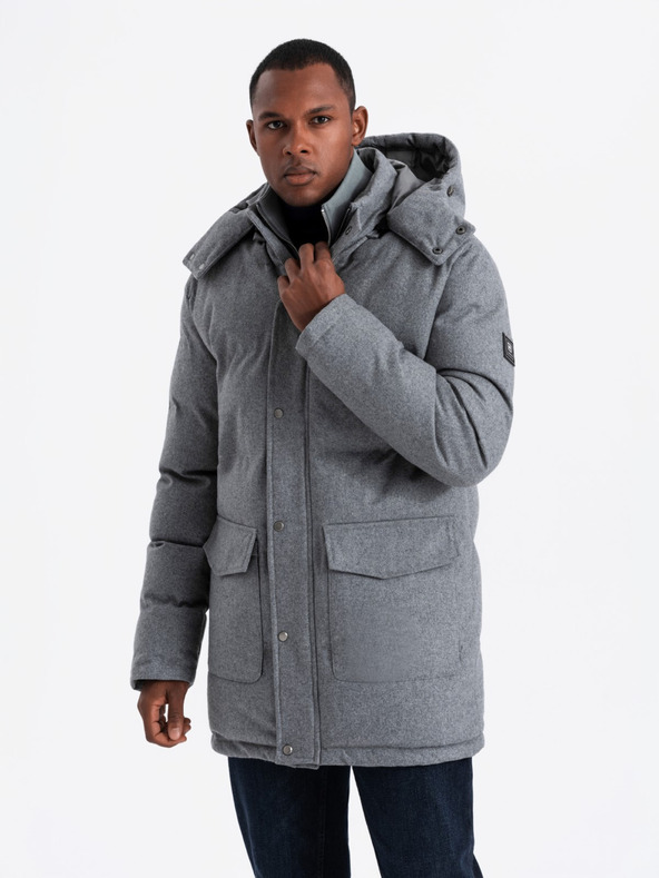 Ombre Clothing Pánska dlhá teplá bunda parka s vlnou Ombre Oblečenie