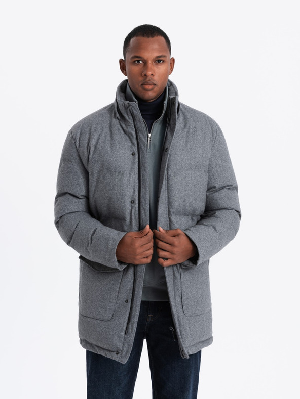 Ombre Clothing Pánska dlhá teplá bunda parka s vlnou Ombre Oblečenie