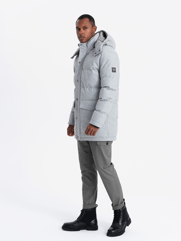 Ombre Clothing Pánska dlhá teplá bunda parka s vlnou Ombre Oblečenie