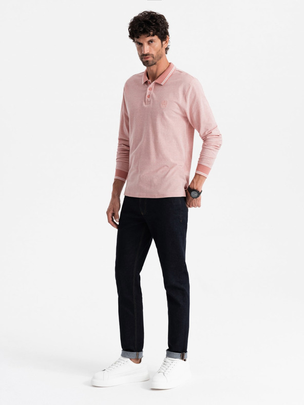 Ombre Clothing Pánske vyšívané polo tričko s dlhým rukávom Ombre Clothing