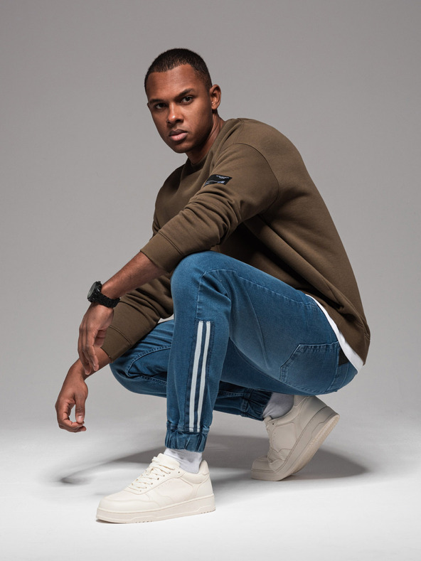 Ombre Clothing Pánske džínsové tepláky s lemovaním - modré V3 OM-PADJ-0156 Ombre Clothing