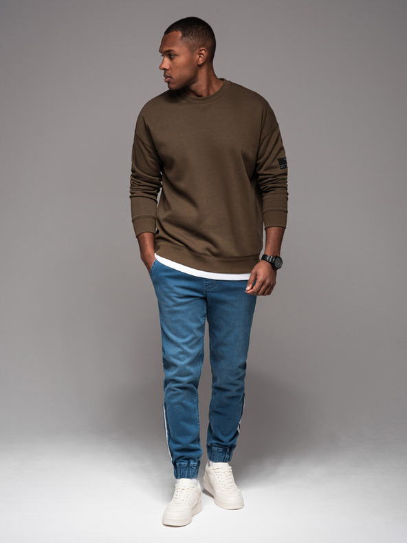 Ombre Clothing Pánske džínsové tepláky s lemovaním - modré V3 OM-PADJ-0156 Ombre Clothing