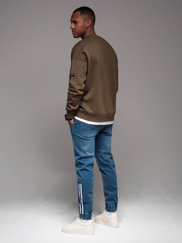 Ombre Clothing Pánske džínsové tepláky s lemovaním - modré V3 OM-PADJ-0156 Ombre Clothing