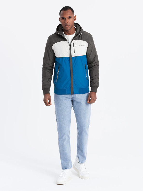 Ombre Clothing Pánska ľahká farebná športová bunda s fleecom modrá Ombre Oblečenie