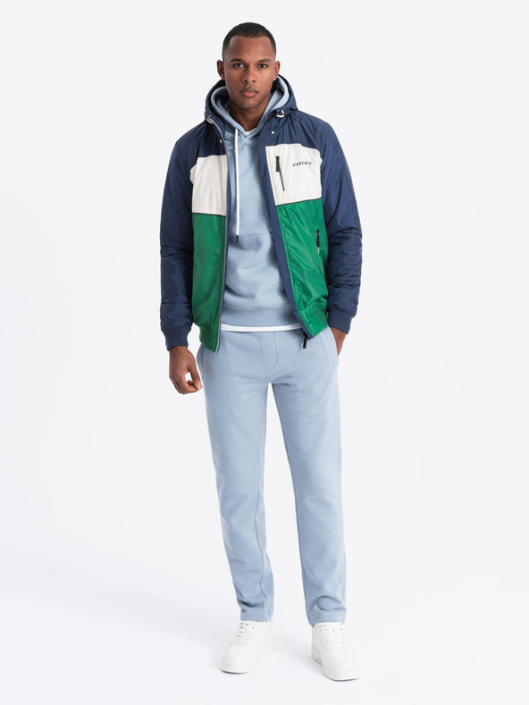 Ombre Clothing Pánska ľahká farebná športová bunda s fleecom zelená Ombre Oblečenie