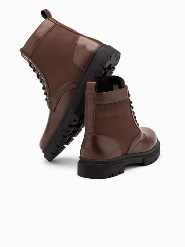 Ombre Clothing Pánske vysoké trapérové topánky z lepených materiálov hnedé Ombre Clothing