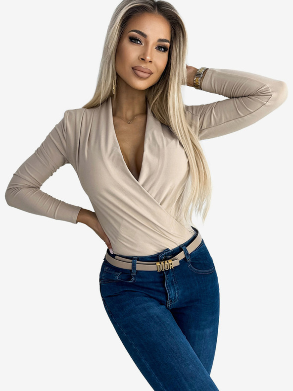 numoco Béžové dámske body s výstrihom Numoco