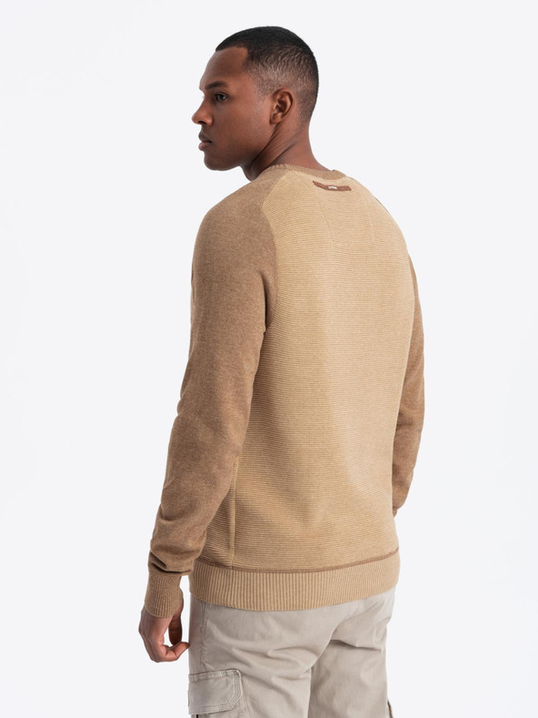 Ombre Clothing Pánsky pletený sveter RELAXED FIT so vzorom beige Ombre Oblečenie