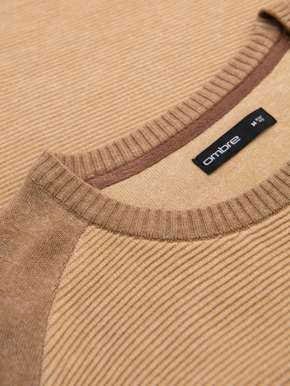 Ombre Clothing Pánsky pletený sveter RELAXED FIT so vzorom beige Ombre Oblečenie