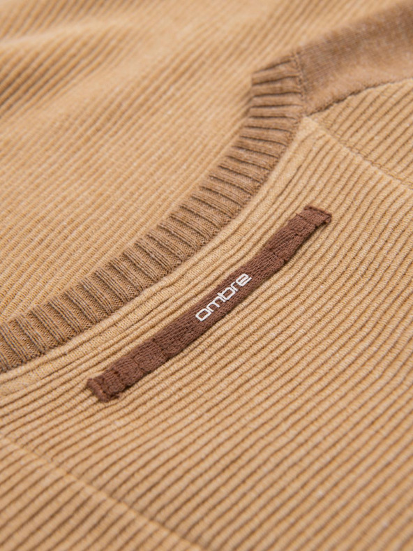 Ombre Clothing Pánsky pletený sveter RELAXED FIT so vzorom beige Ombre Oblečenie