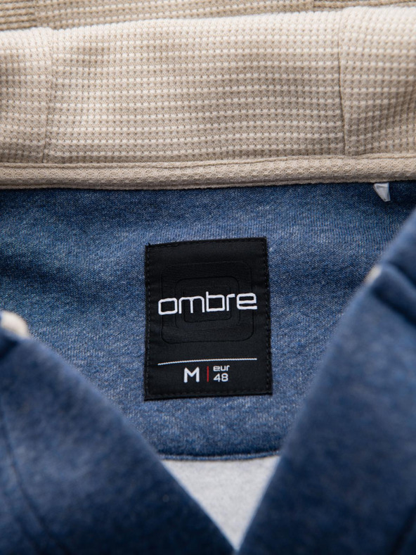 Ombre Clothing Pánska mikina s kapucňou na gombíky modrá Ombre Clothing