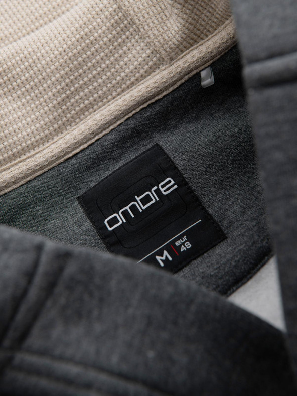 Ombre Clothing Pánska mikina s kapucňou na gombíky - grafitový melír V4 OM-SSZP-0186 Ombre Clothing