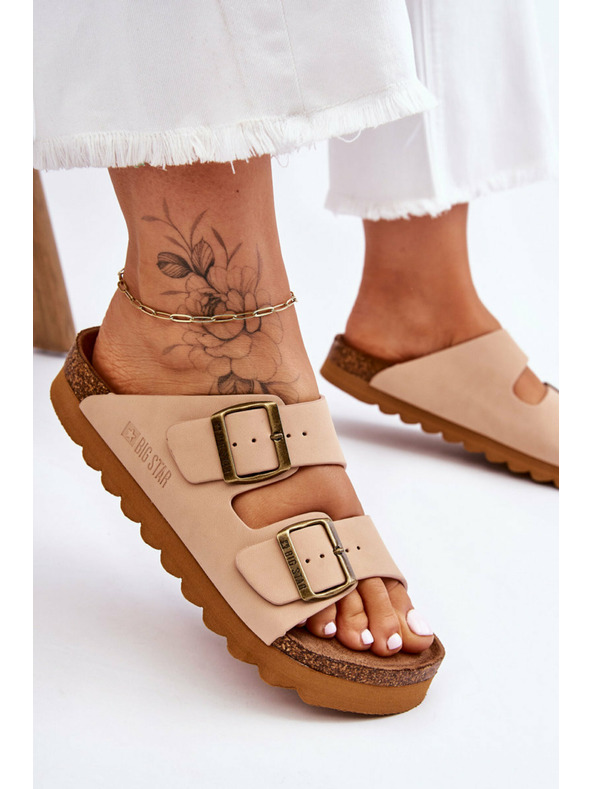 BIG STAR SHOES Klasické dámske papuče Big Star LL274478 béžové