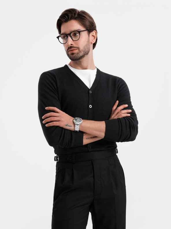 Ombre Clothing Pánsky pletený sveter so štruktúrovanými bodkami - tmavomodrý Oblečenie Ombre