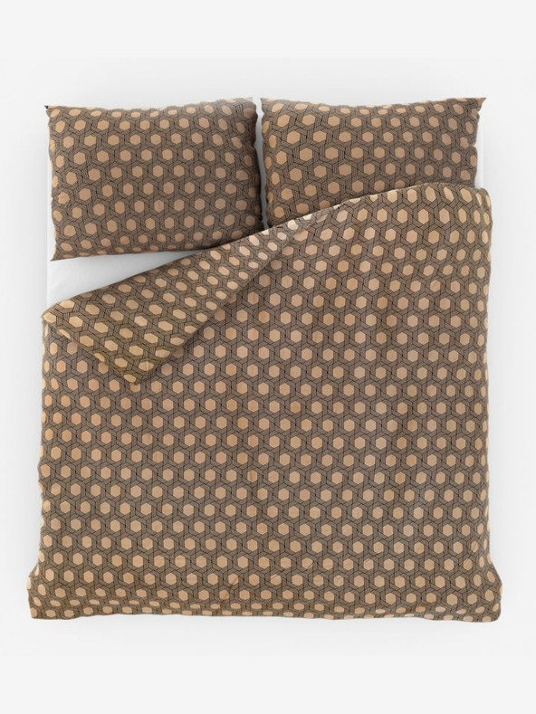 Kvalitex Saténové francúzske predĺžené posteľné obliečky Luxury Collection 1+2, 240x220, 70x90cm Carero béžové Kvalitex