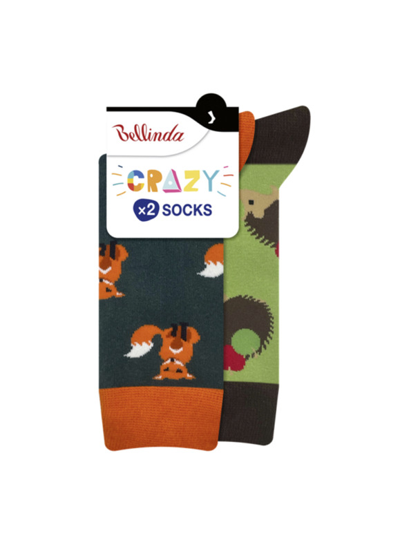 Bellinda CRAZY SOCKS 2x - Veselé ponožky 2 páry - oranžová - svetlo zelená