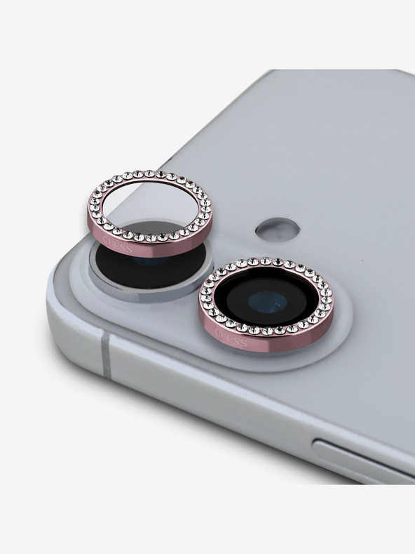 Guess Guess Fixed Glitter Ochrana šošoviek pre iPhone 16/16 Plus ružová