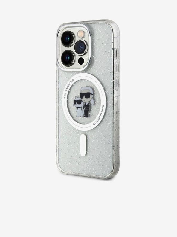 Karl Lagerfeld Karl Lagerfeld IML Trblietavý Karl and Choupette MagSafe Zadný Kryt pre iPhone 15 Pro Transparent