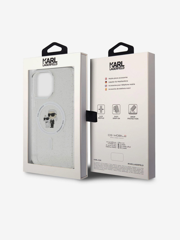 Karl Lagerfeld Karl Lagerfeld IML Trblietavý Karl a Choupette MagSafe Zadný kryt pre iPhone 15 Pro Max Priehľadný