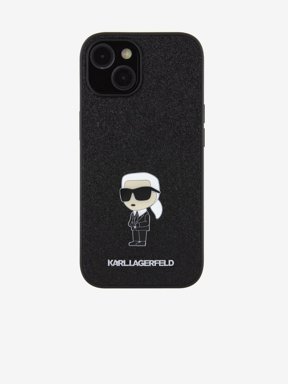 Karl Lagerfeld Karl Lagerfeld Fixný trblietavý kovový Ikonik Zadný kryt pre iPhone 15 Čierny