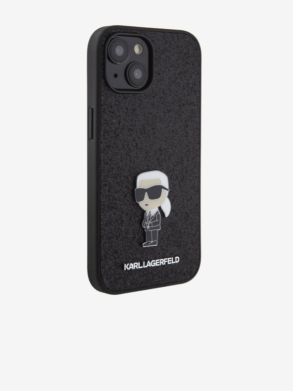 Karl Lagerfeld Karl Lagerfeld Fixný trblietavý kovový Ikonik Zadný kryt pre iPhone 15 Čierny