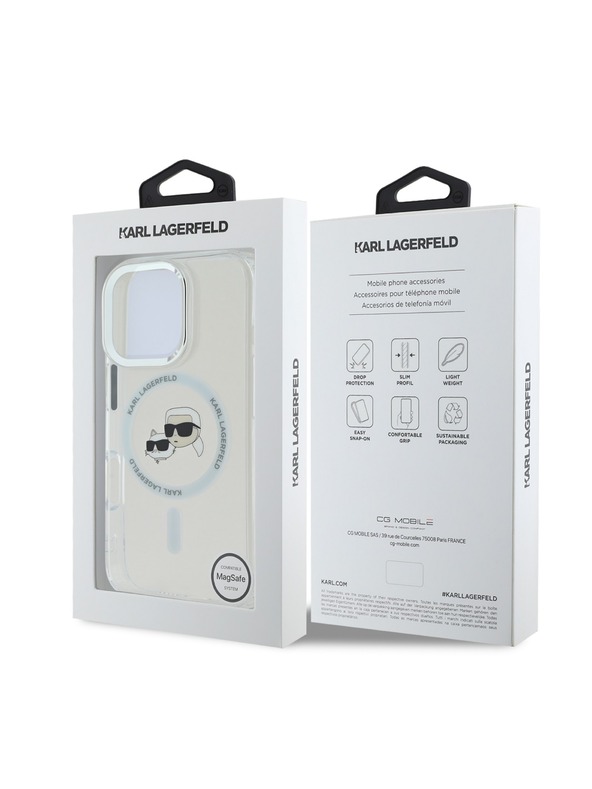 Karl Lagerfeld Karl Lagerfeld IML K&CH Hlavy Kovový rám MagSafe Zadný kryt pre iPhone 16 Pro Max Priehľadný