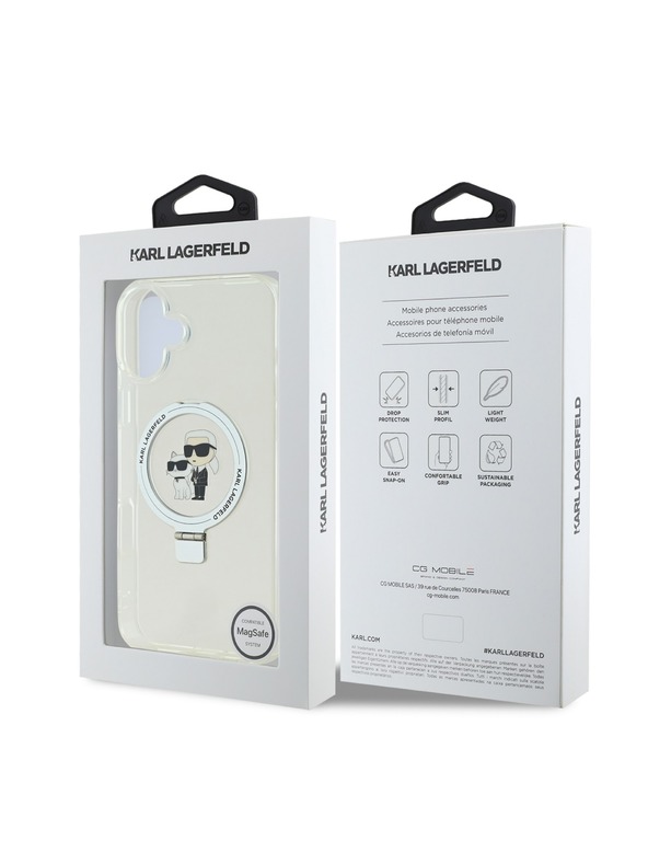 Karl Lagerfeld Karl Lagerfeld Stojanový Karl a Choupette MagSafe Zadný kryt pre iPhone 16 Plus Biely