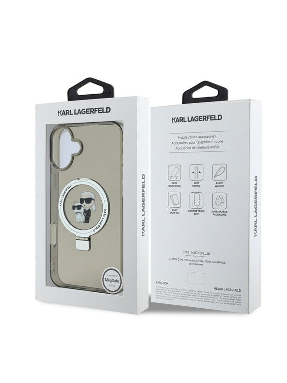 Karl Lagerfeld Karl Lagerfeld Ringstand Karl a Choupette MagSafe Zadný kryt pre iPhone 16 Čierny