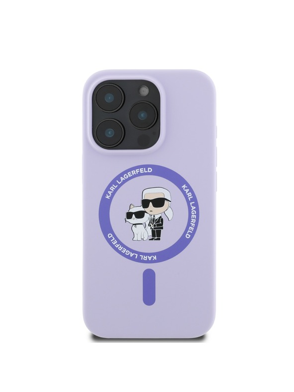 Karl Lagerfeld Karl Lagerfeld Liquid Silikónový Karl a Choupette MagSafe Zadný kryt pre iPhone 16 Pro Fialový