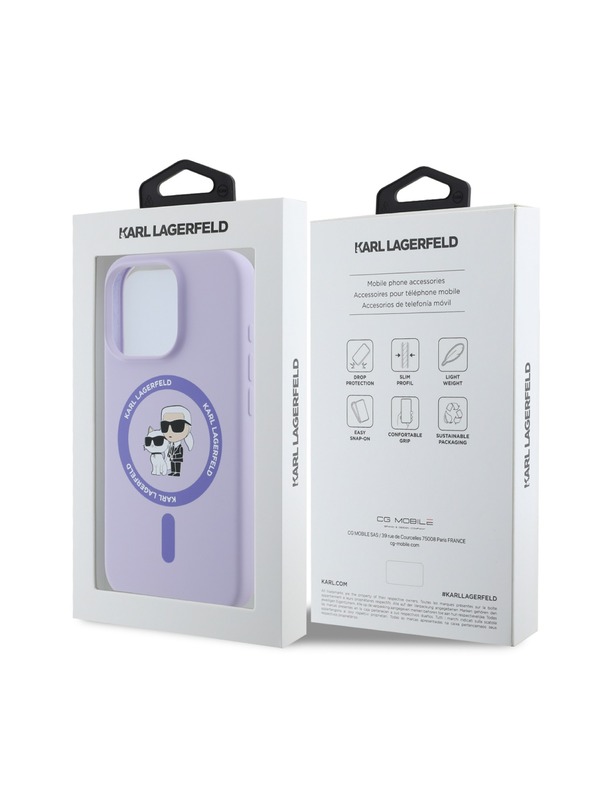Karl Lagerfeld Karl Lagerfeld Liquid Silikónový Karl a Choupette MagSafe Zadný kryt pre iPhone 16 Pro Fialový