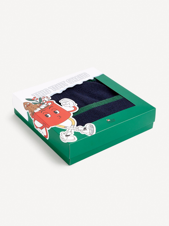 Celio Sada tmavomodrej pánskej čiapky, šály a rukavíc v darčekovom balení Celio