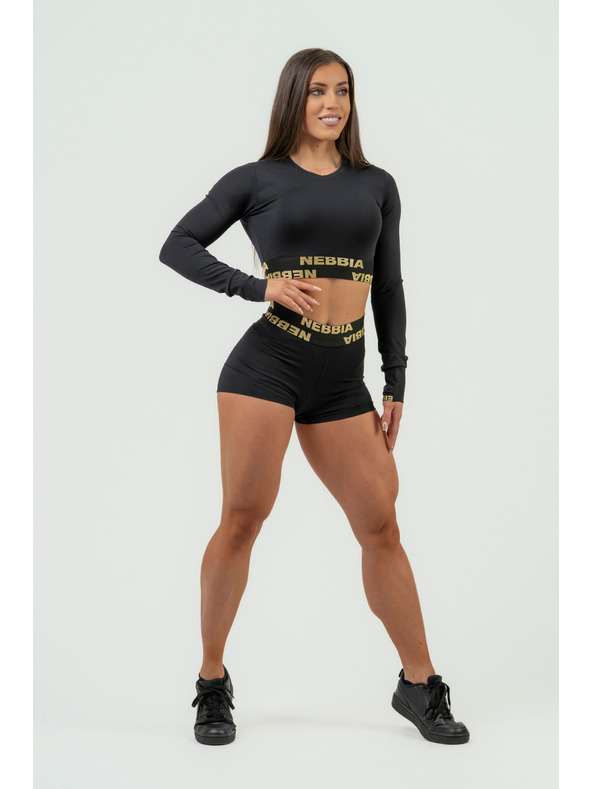 Nebbia NEBBIA Dámske kompresné šortky s vysokým pásom INTENSE Leg Day 832 Gold XS,black/gold