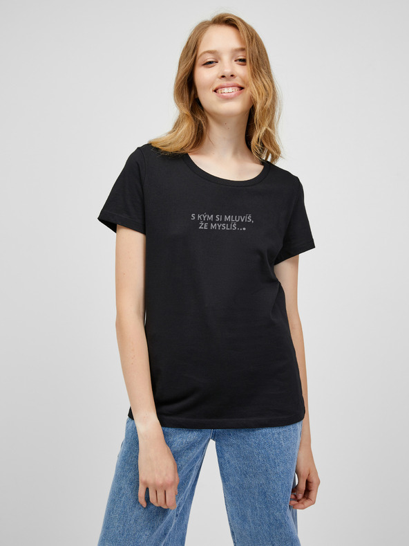 ZOOT.Original Čierne dámske tričko ZOOT.Original S kým sa rozprávam, že myslím
