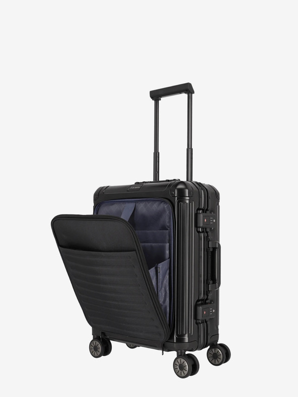 Travelite Čierny kufor Travelite Next 4w S s predným vreckom