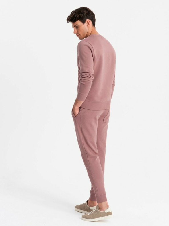 Ombre Clothing Pánska bavlnená mikina BASIC BASIC tmavoružová Ombre Clothing