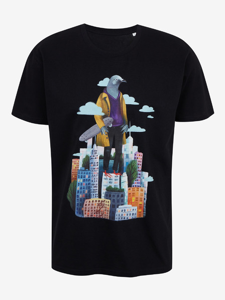 DOBRO Čierne pánske tričko s potlačou Zoot DOBRO. Holub