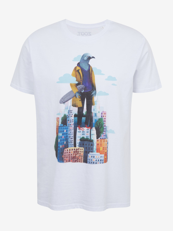 DOBRO Biele pánske tričko s potlačou Zoot DOBRO. Holub